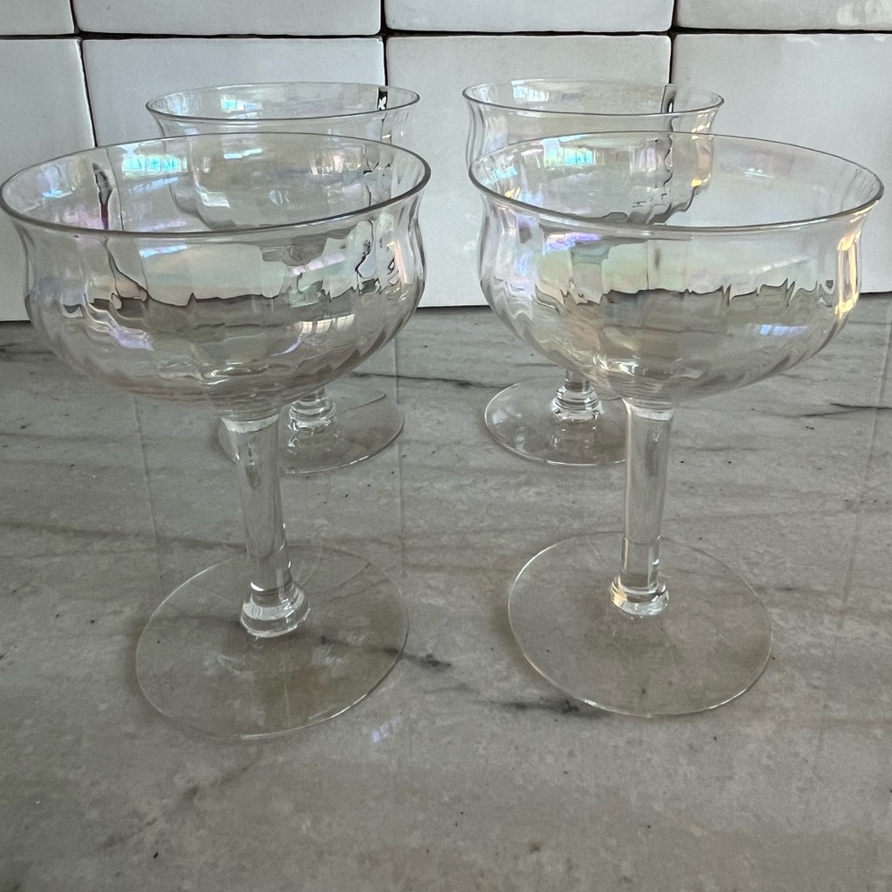 VINTAGE IRIDESCENT CHAMPAGNE HOLIDAY GLASSES COCKTAIL DESSERT FOSTORIA SET OF 4